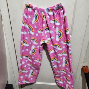 Kids Pink Rainbow Fleece Pajama Pants Size S 7/8